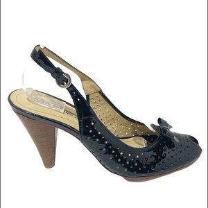 Via Spiga Black Leather Heel Slingback Sandals 7.5